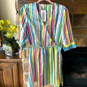 L’agence Silk Neon Striped Wrap Dress NWT